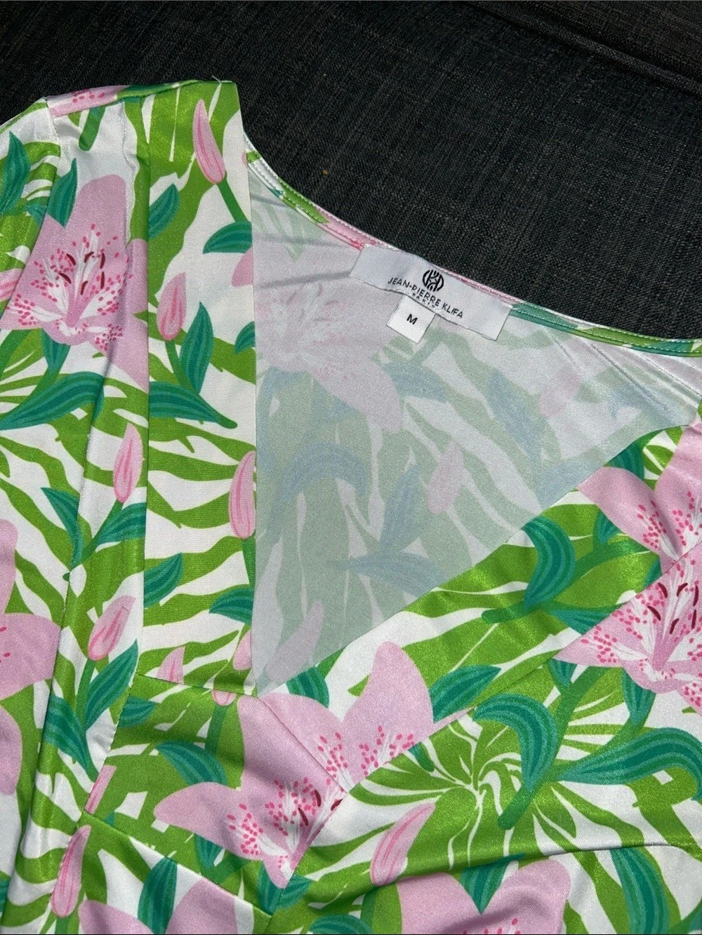 Jean Pierre Klifa Paris Floral Dress in Green & Pink Size Medium - Picture 3 of 5